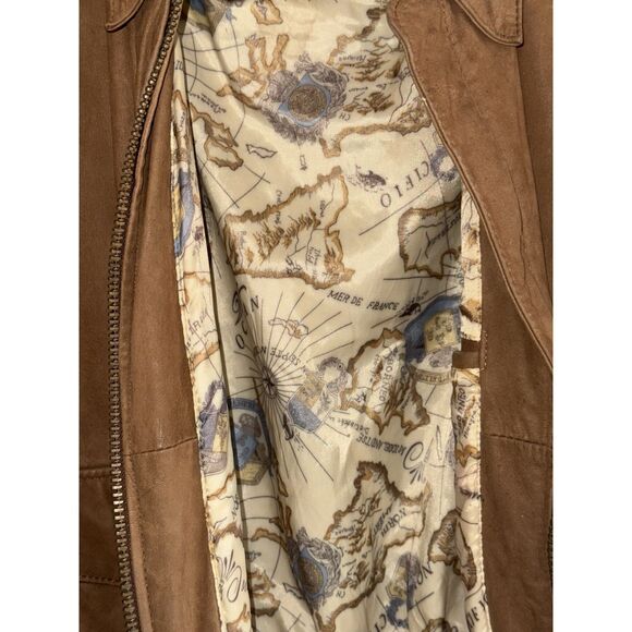 Vintage Global Identity G-III Leather Bomber Jacket Brown Flight Map Mens Large - Picture 6 of 16